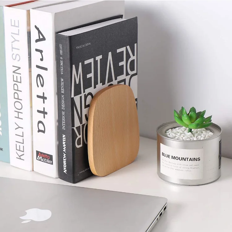 Modern book ends for heavy books home office library wooden bookend office