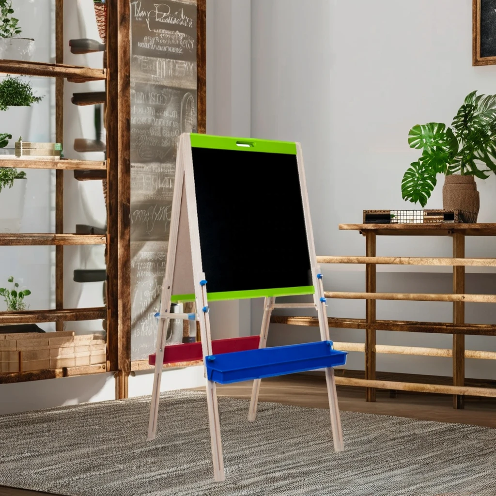 Adjustable Double Side Blackboard Magnetic Whiteboard Wooden Stand Easel for 2-4 Years Old Unisex Children Drawing Toys Painting