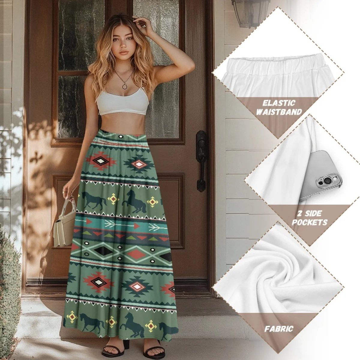 Direct Selling Digital Printed Fashion Long Skirts for Women Stylish Native A-line Maxi Skirt