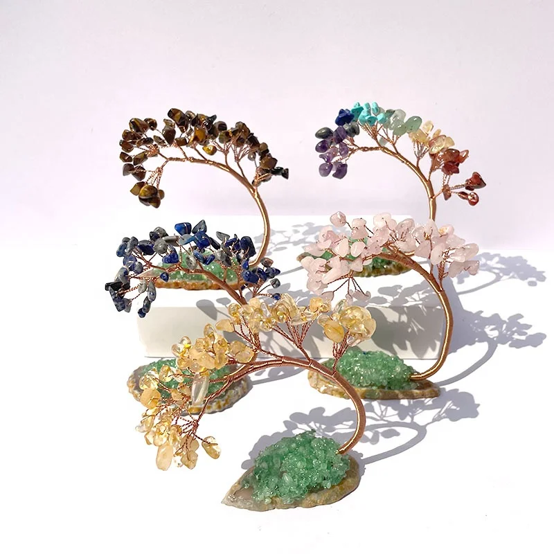 Natural Healing Crystal agate Stone Seven Chakra Gemstone Tree For Positive in your home Seven Color Chips Tree