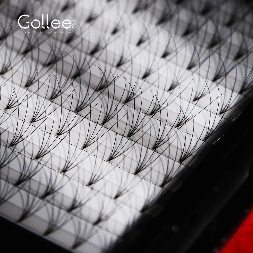 Gollee Brand Flat 3D Silk Lashes Private Label Eyelash Lightweight Less Glue Volume Flare Eyelash  Extension