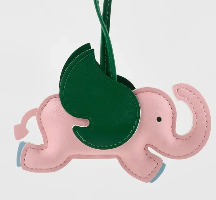 12 Colors Flying Wings Elephant Keychains Women PU Leather Hanger Pendant Decoration For Bag
