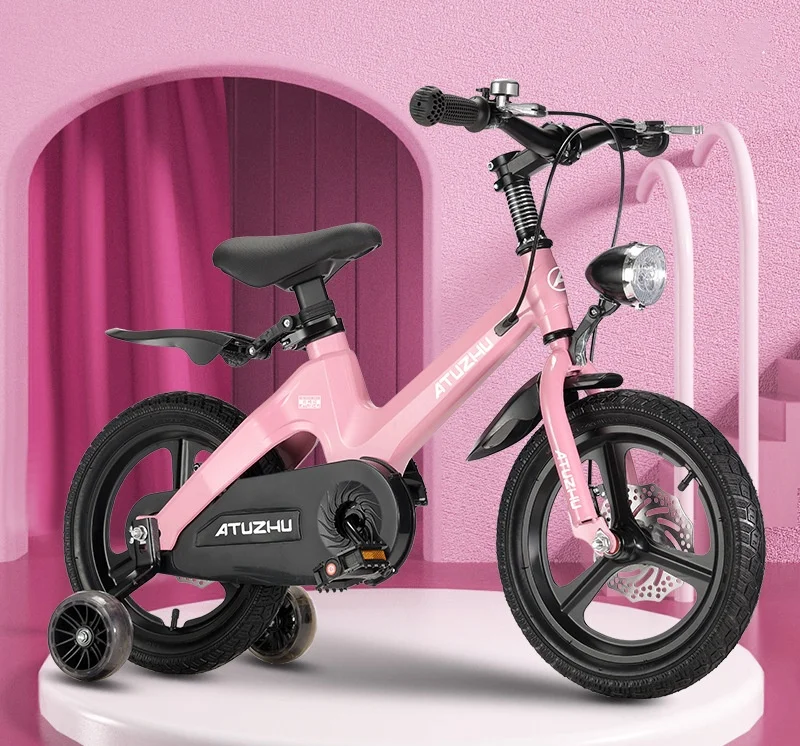 Children magnesium alloy bikes disc brake LED light bicycles 20 inch 22 inch scooter with auxiliary wheel