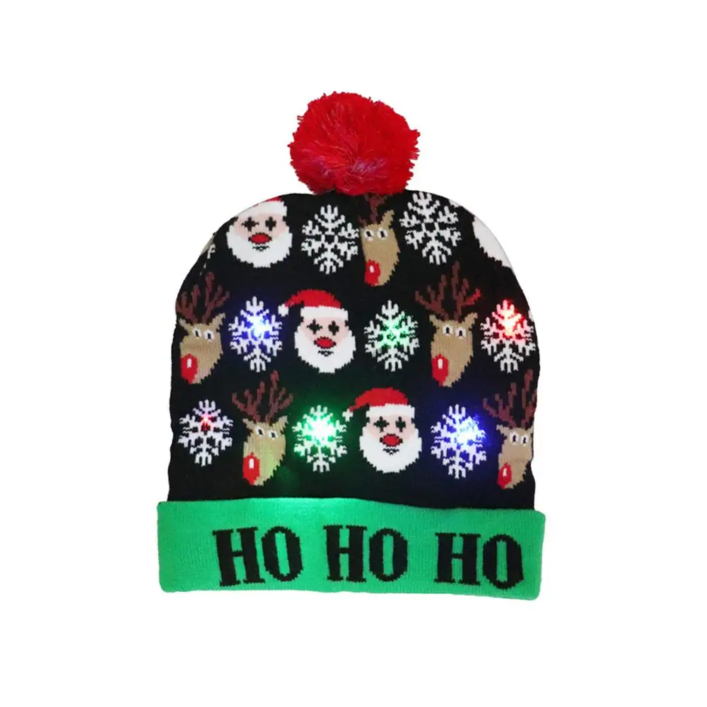 
Hats With Colorful LED Light Soft Warm Knitted Santa Snowman Reindeer Christmas Hat Adult Kids Party Hat Decor 
