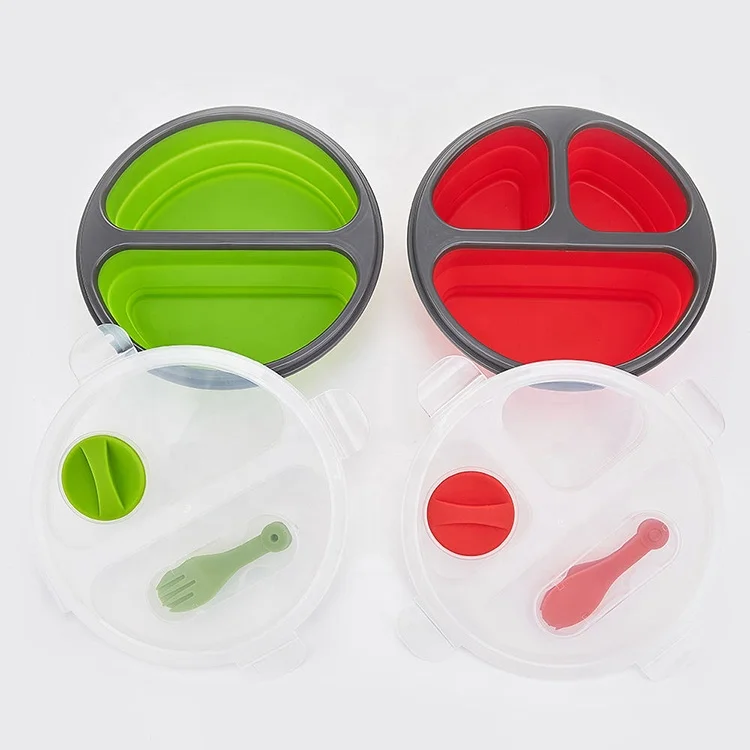 Best Price Superior Quality portable Round silicone bento lunch box silicone lunch box for kids with tableware
