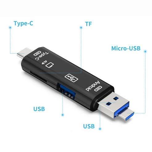  Type-C/micro USB кард-ридер адаптер 5 In1 мульти Micro Tf/Sd 2 0 черный белый NST-CR01 newsinte портативный