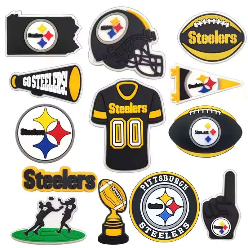 Оптовая продажа новая американская футбольная команда стиль PittsburghSteelers ПВХ индивидуальные украшения для обуви подвески