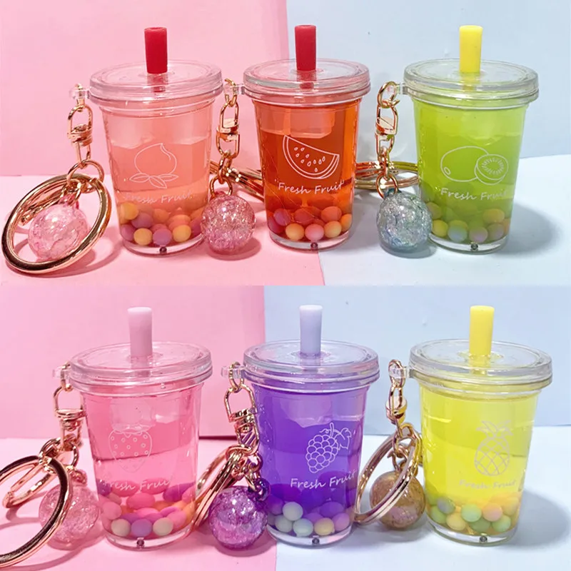 2020year  Girls Fashion Milk Tea boba Glitter Design Key Rings Gift Detachable Keychain