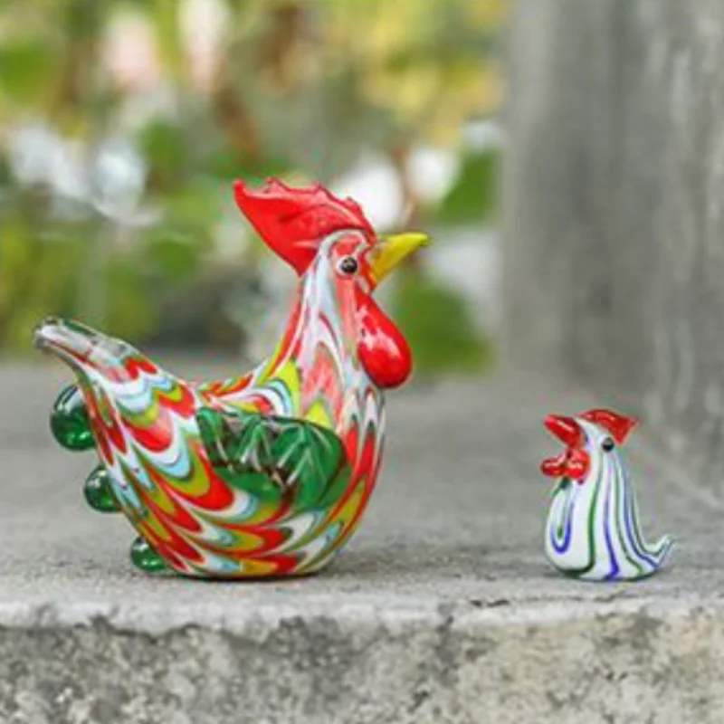 Handmade Crystal Chicken Statues Mini Glass Figurines blown Glass Farm Animals New Home Decoration Art Murano Glass Sculpture