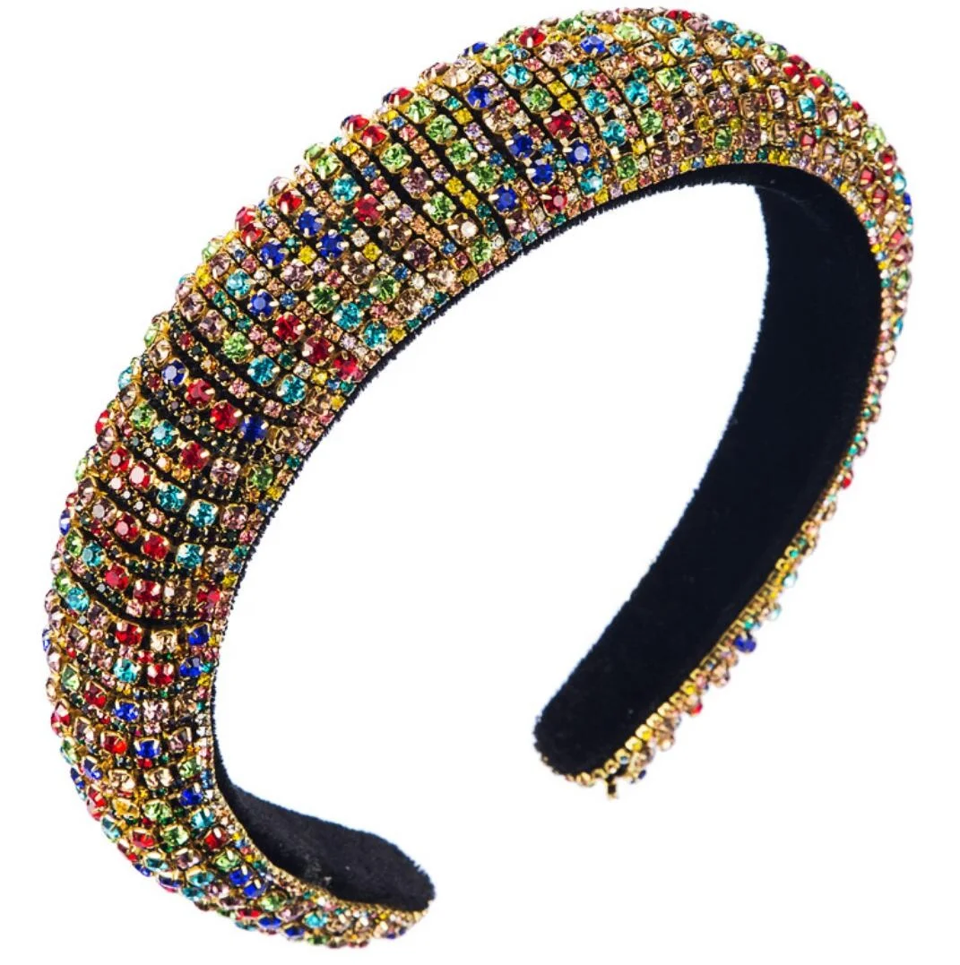 Роскошные аксессуары для волос, мягкая губка, полностью Хрустальная повязка на голову, фланелевые головные уборы, красочный обруч для волос в стиле барокко с бриллиантами для женщин