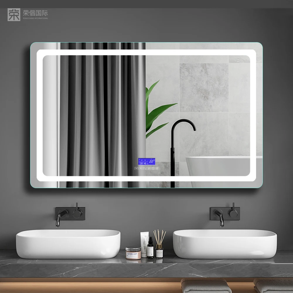 3 Colors Light  Double Led Vanity Anti-Fog Mirror Large Dimmable Wall Led Smart Bathroom Mirror With Front And Backlight
