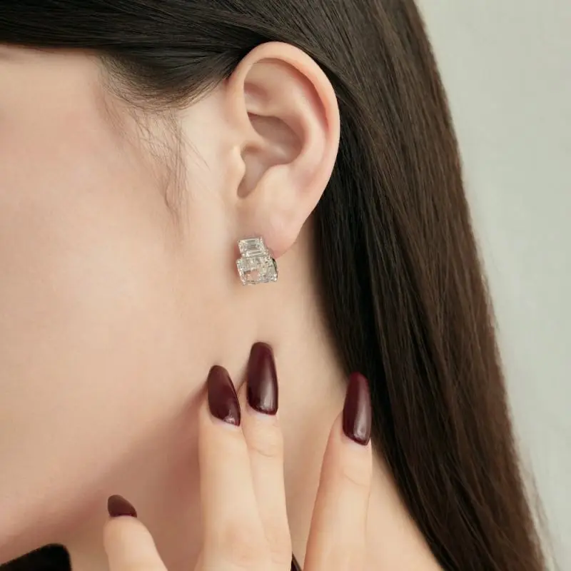S925 Sterling Silver Pink White And Yellow Synthetic Gemstone Zircon Earrings Jewelry Women Clear Stud Earrings