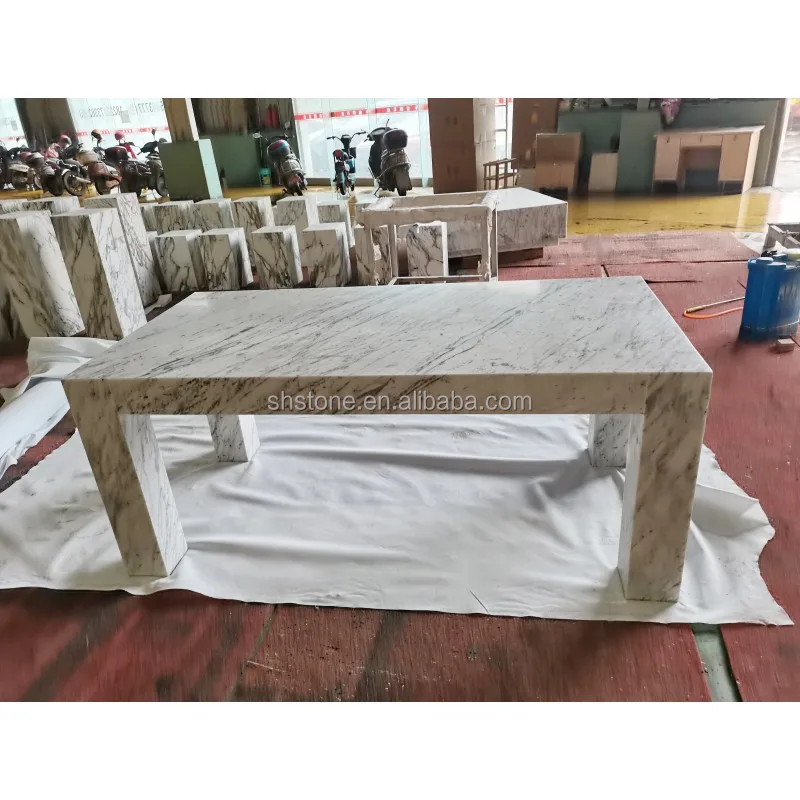 SHIHUI Classical Square Stone Furniture Living Room Carrara White Marble Dining Tables Luxury