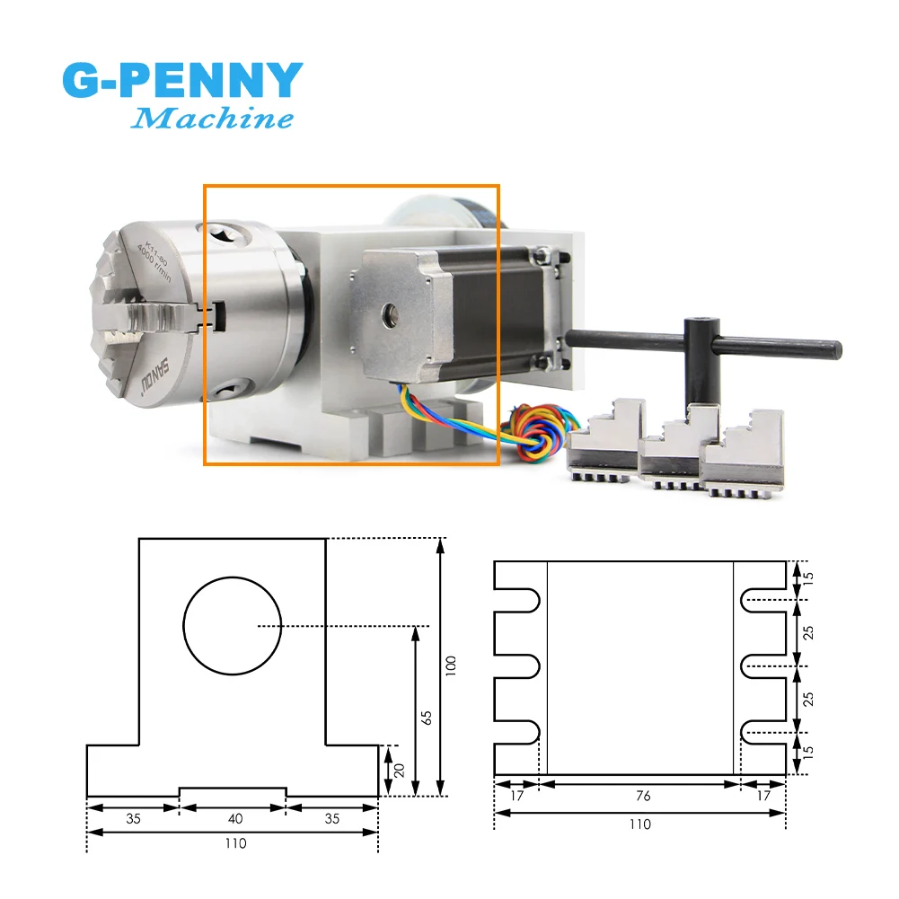 4th Axis 3/4Jaw 80mm NEMA23 dividing head/Rotation Axis/Aaxis kit