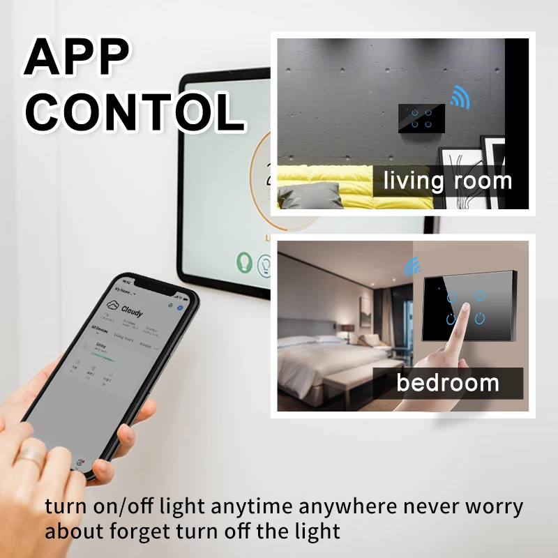 US WiFi+RF433 Smart Light Switch Touch Switch Tuya Smart Life App Remote Control Works With Alexa Google Home Yandex Alice