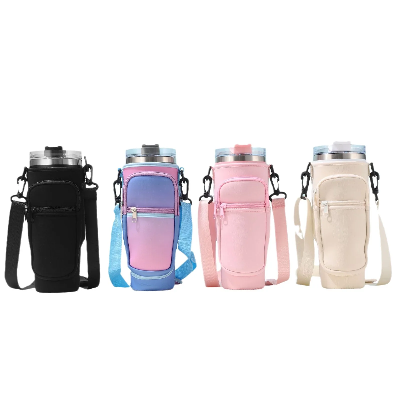 Adjustable strap tumbler cup holder sling bag with phone pocket neoprene 40oz water bottle carrier sleeve pouch