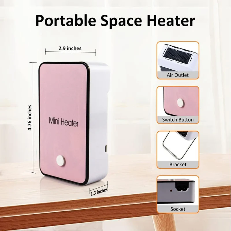 Personal Space Heater Portable Mini Electric Space Air Warmer for Room Office Desktop Pink Blue