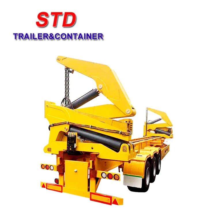 Special semi trailer with side loader unload shipping container
