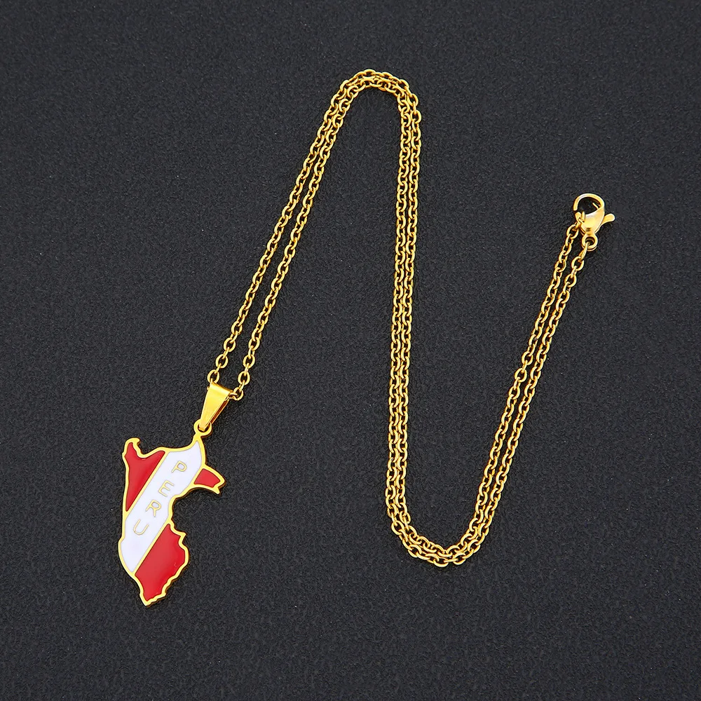 Fashion Popular Gift Stainless Steel Gold Plated Enamel South America Country Peru Map Shape Pendant Jewelry Necklace