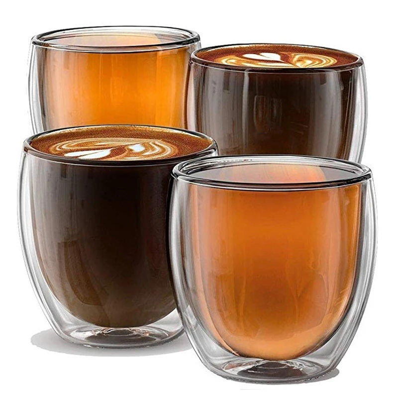 Espresso Cups Shot Glass Coffee Set of 4 Double Wall Thermo Insulated cup for sale