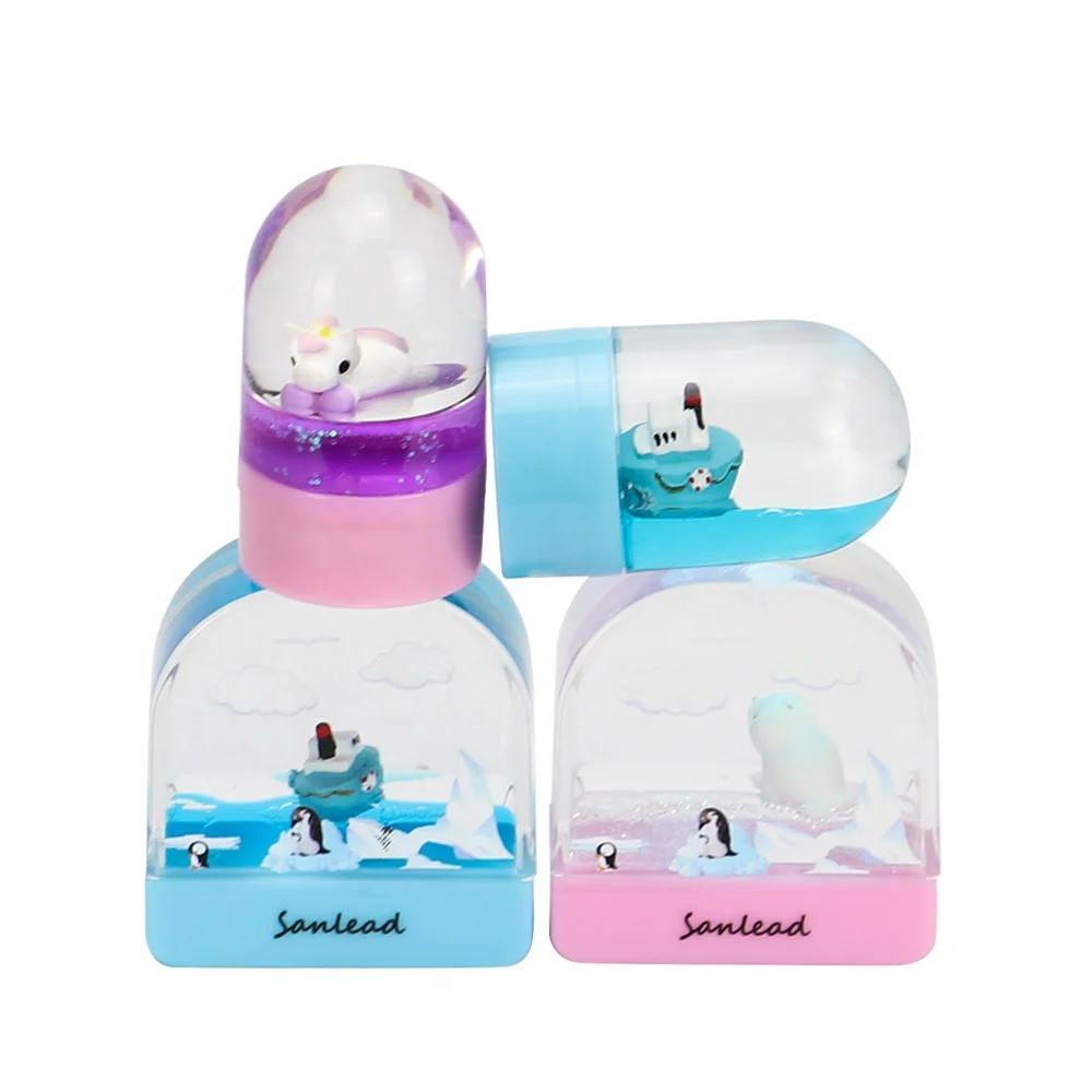  Сияющий OEM логотип на заказ силиконовый резиновый тиснитель Aqua Self Ink имя студента блеск флотер жидкая вода масло плавающие печатные штампы Блестящий пользовательский силиконовая резина тиснение Аква само чернила студенческое