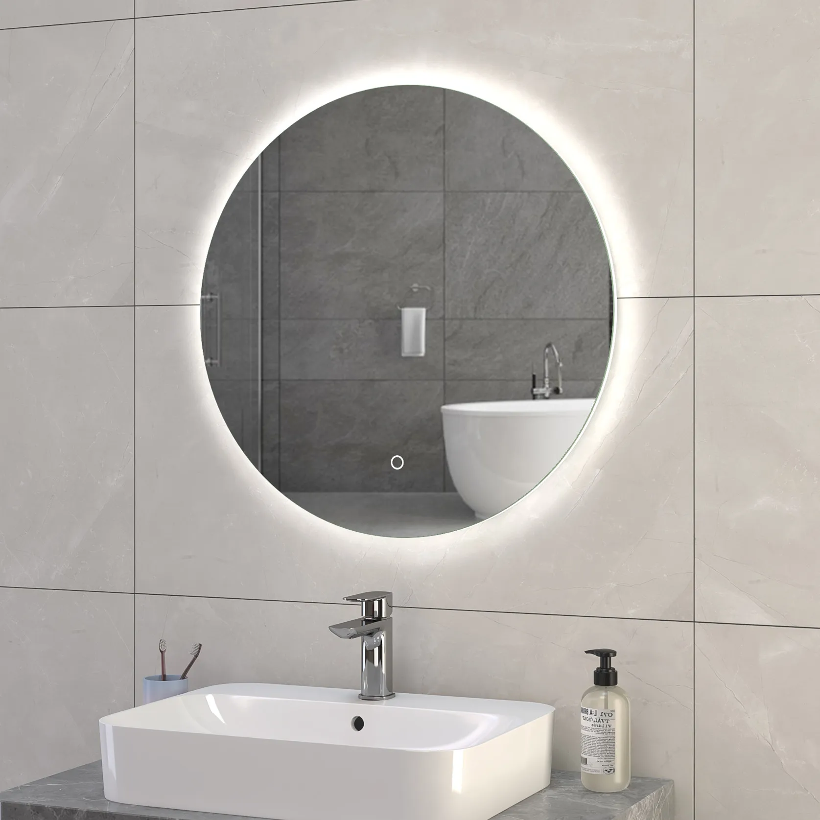 Modern round led mirror Anti-fog Function 5mm Double Screen Touch round design led mirror bathroom