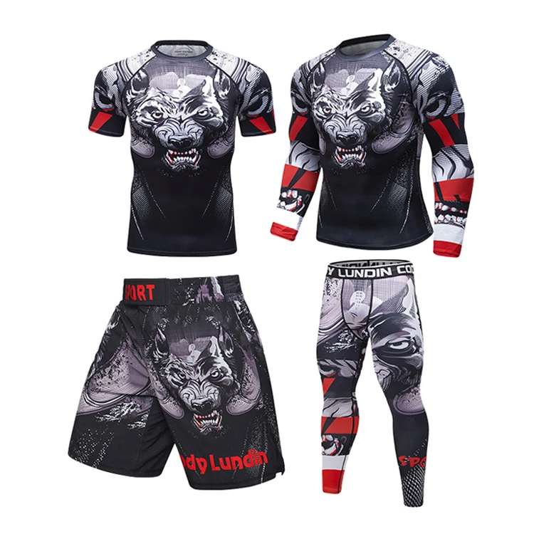 
Custom printed rash guard mma shorts muay thai shorts mens sportswear set 