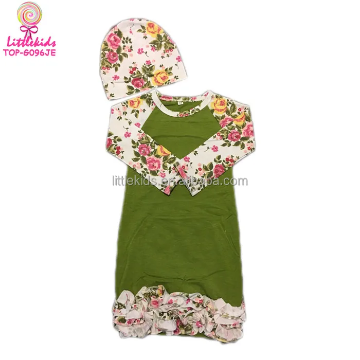 Soft Leopard Print Long Sleeve Newborn Sleep Gown Infant Baby Icing Ruffle Gowns And Hat Set