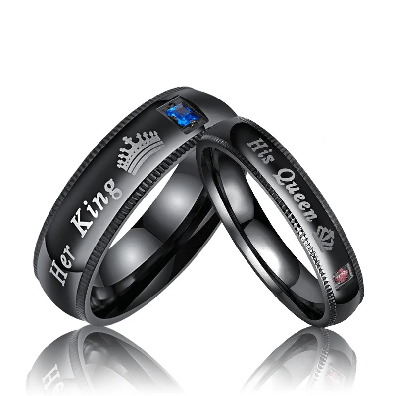 New Herking HisQueen Crown Queen Titanium Steel black Couple ring Couple Ring