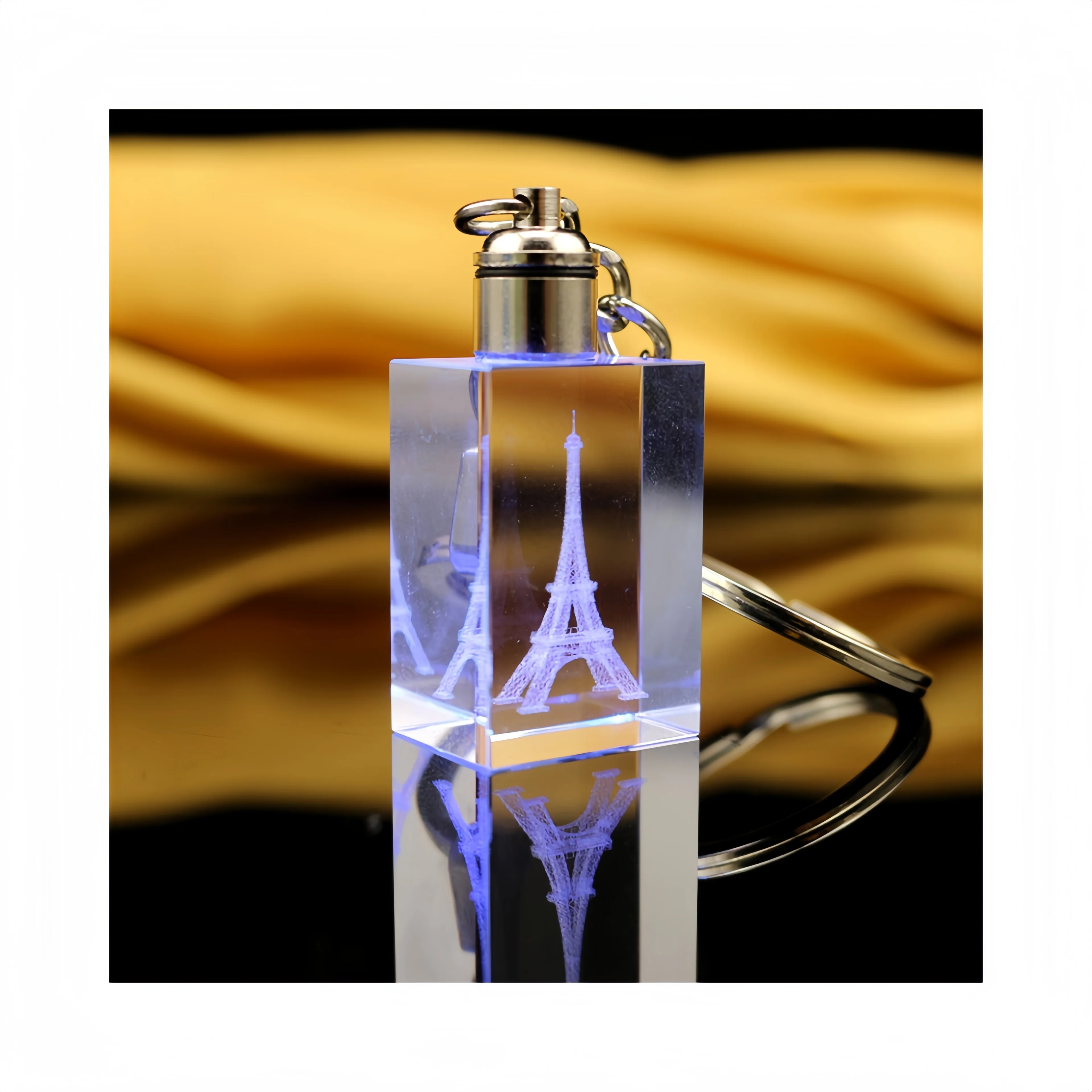 in fashion K9 custom LED led flashlight crystal key chain/3D Laser Inside Rose Flower Key Chain Crystal For Wedding Present