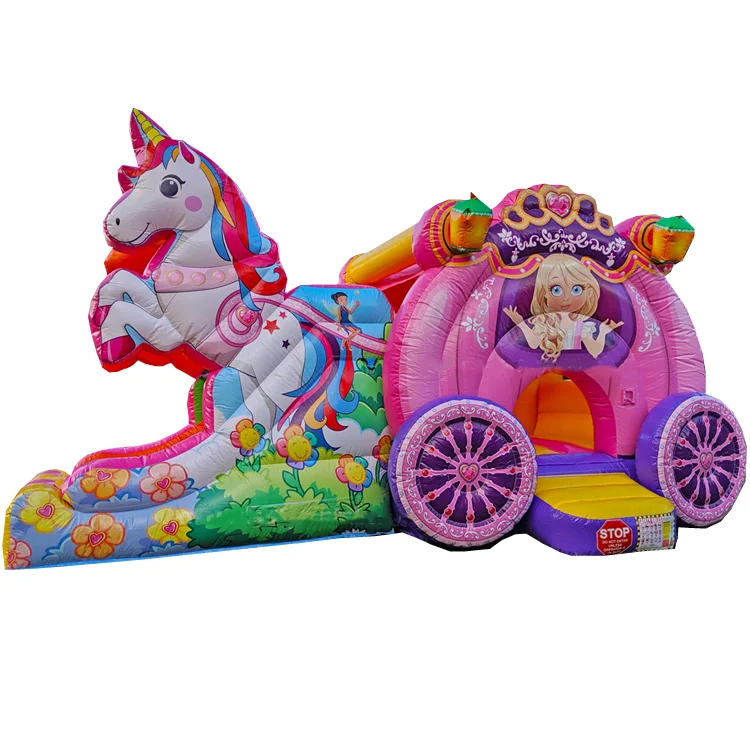 
commercial fairytale princess carriage bounce house with slide combo game for girl 