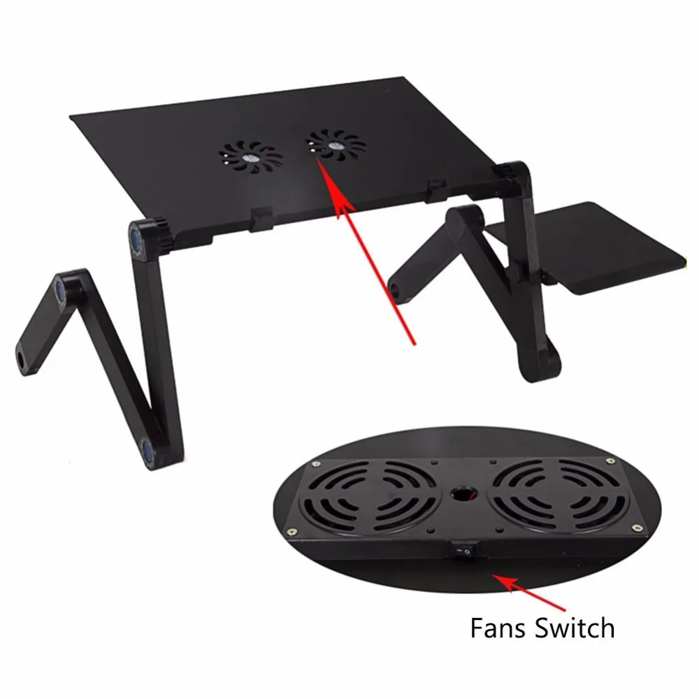 hot aluminum adjustable laptop table portable bed table with two cooling fans and mouse pad folding cooling pad for home