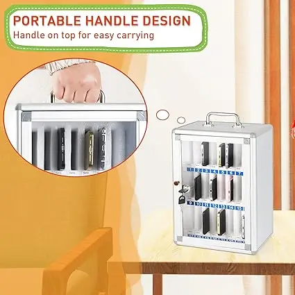 24 Slots Aluminum Alloy Pocket Chart Storage Cabinet for Cell Phones,Wall-Mounted with a Locked,Can be Carried by Hand