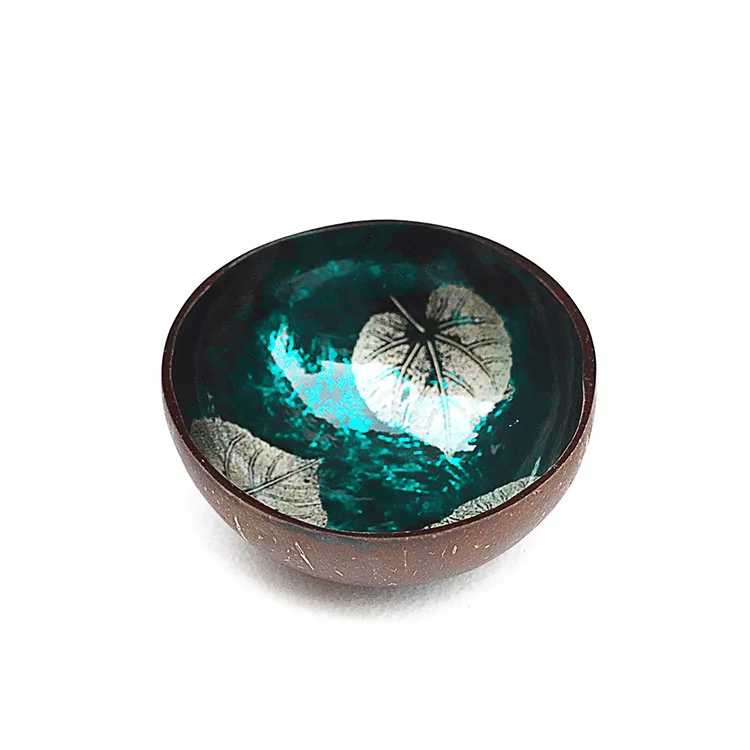 New design handmade painted flowers natural coconut shell wood lacquer bowl vietnamese salad candy bowl