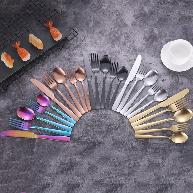 Wholesale 5pcs Stainless Steel Cutlery Square Handle Classic Silverware Set Spoon Fork and Knife Cutlery Set