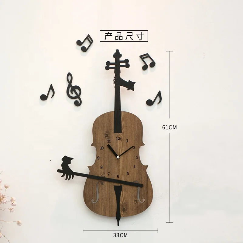 Домашние декоративные настенные часы в виде виолончели деревянные из МДФ цена от производителя