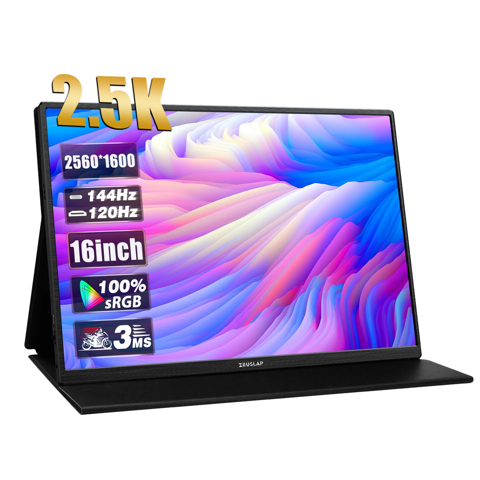 Портативный монитор ZEUSLAP 16 дюймов 2 5 K 144 Гц 2560*1600 16:10 100% sRGB 500Cd/m2 дорожный игровой дисплей для ноутбука ps4 ps5
