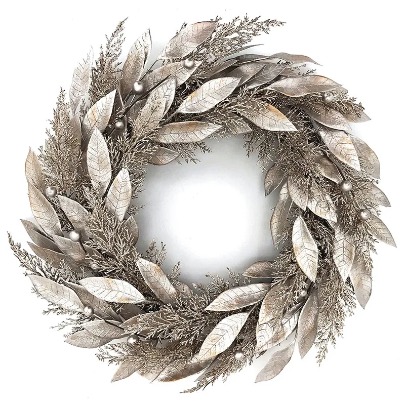 Лидер продаж, качественные неподсвеченные золотые ягоды шампанского 22 дюйма, листья, оптовая продажа рождественских венков