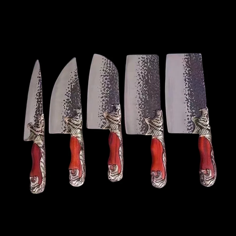 China Longquan Forged 5-piece Combination Kitchen Knife Set Tiger Shaped Boutique Chef Knife