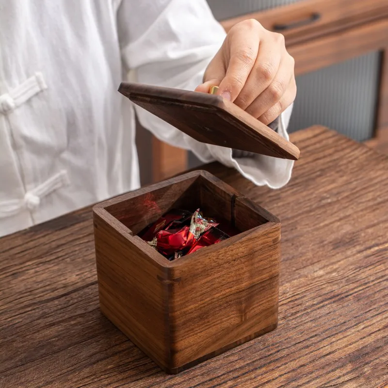 Black Walnut Toothpick Case Box for Home Hotel & Restaurant Wooden Toothpick Storage Case  With Metal Handle