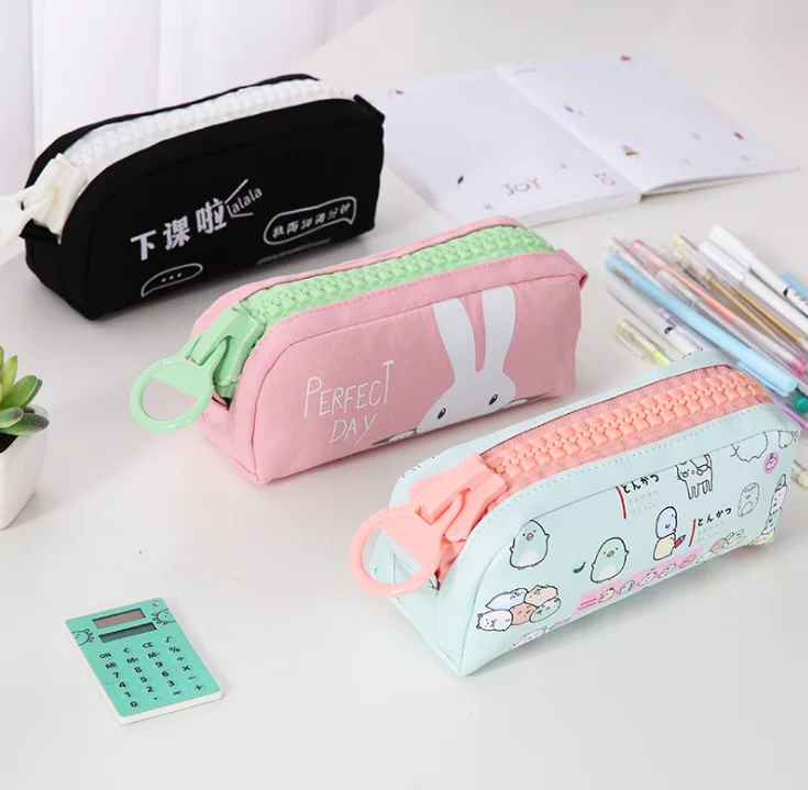Простой холщовый пенал на молнии для девочек, вместительный милый пенал для студентов
