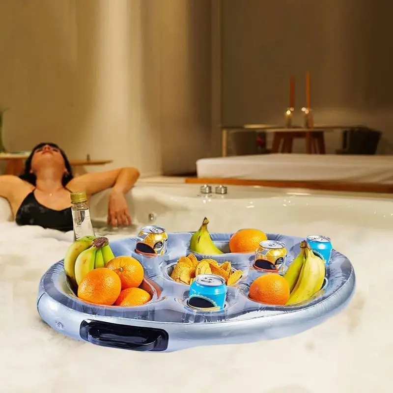 Inflatable Floating Drink Holder , Pool Drink Food Float Tray with 8 Holes Large Capacity for Hot Tub