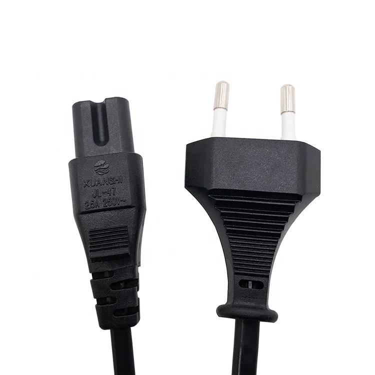 VDE standard euro 2 pin plug 2.5a 250v H03VVH2-F 2*0.5/0.75mm2 plastic power cord