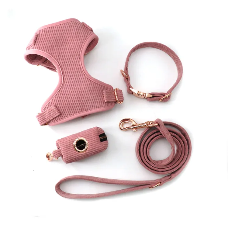 Custom Luxury Brand Logo Step In Mollescent Velvet Corduroy Dog Harness Hunde geschirr set