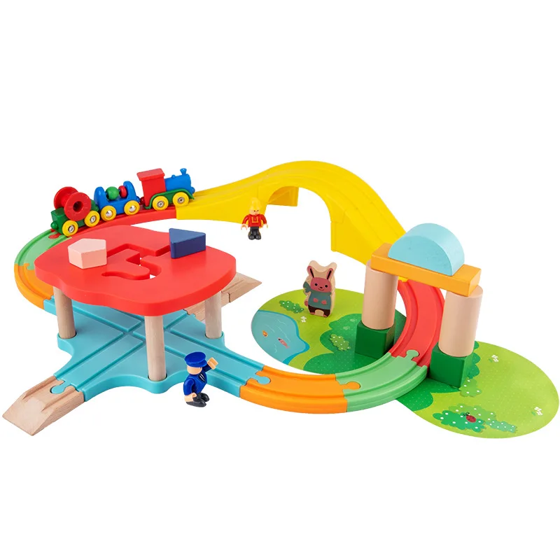 Montessori Baby Wooden DIY Magnetic Railway Track Vehicle Train Set Game EducationalTracking Toys For Kids Boys Girls