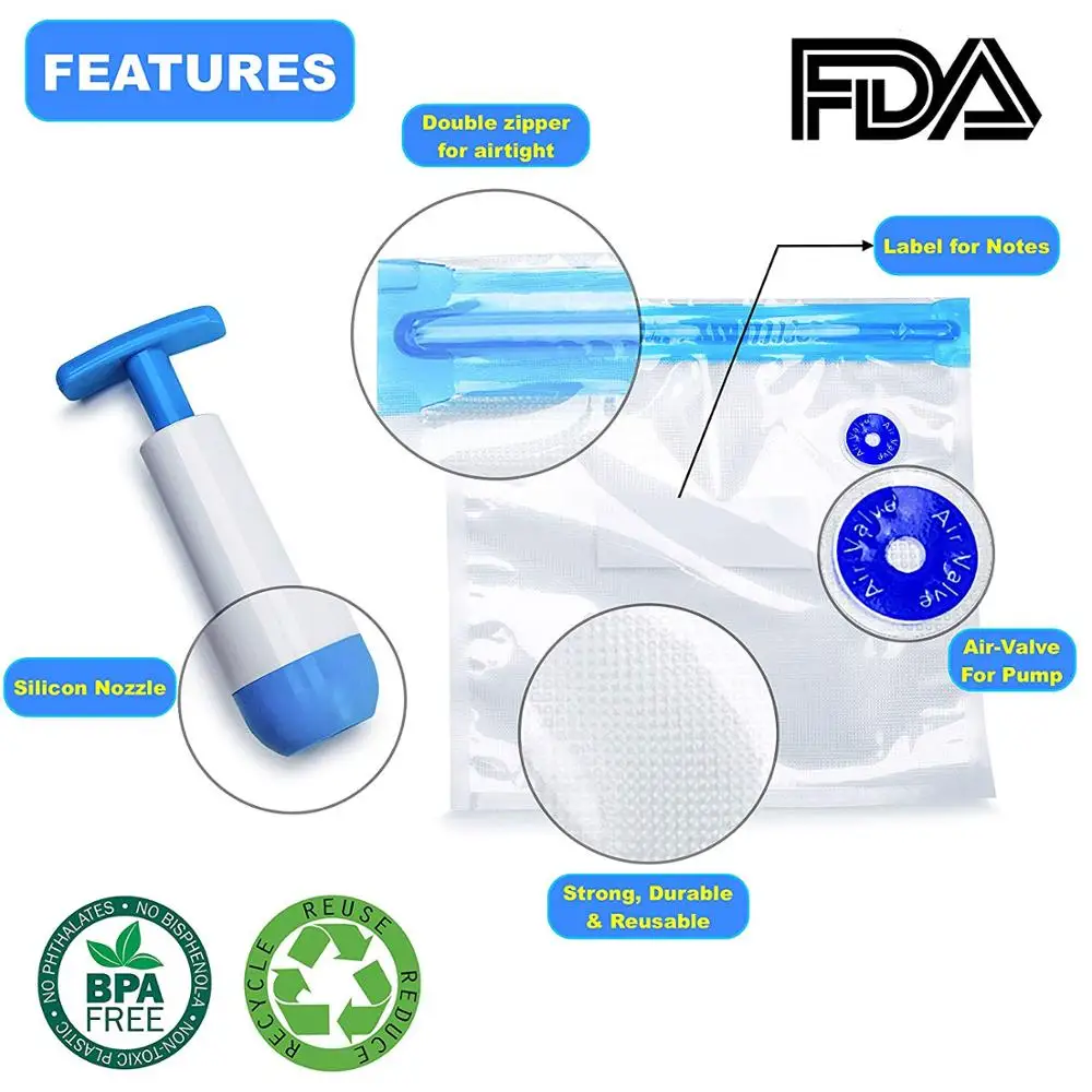 Sous Vide Bags 30 Reusable Vacuum Food Storage Bags Sous Vide Bag Kit 3 Sizes BPA Free (Premium)