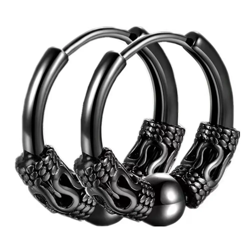 Punk Stainless Steel Hoop Earrings Black Earrings Set for Men Women Vintage Hip Hop Piercing Ear Jewelry