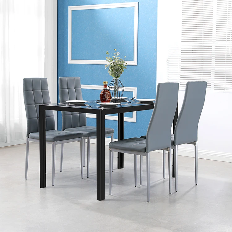 Cheap Modern 6 Seater Black Tempered Glass Dining Table Set For Home Dining Room Use