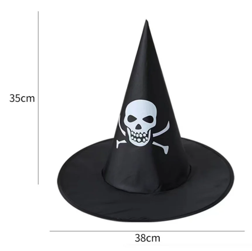Witch Hats Print Pumpkin Spider Web Bat Halloween Decoration Wizard Hat Party Cosplay Costume Costume Black