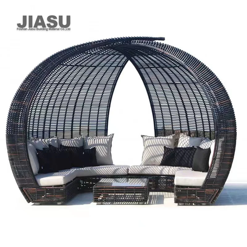 Modern Day Sun Lounger Shade Chaise Canopy Round Teak Daybed Sunbed Round Swimming Pool Beds Wicker Rattan Outdoor Sofa Set Bed